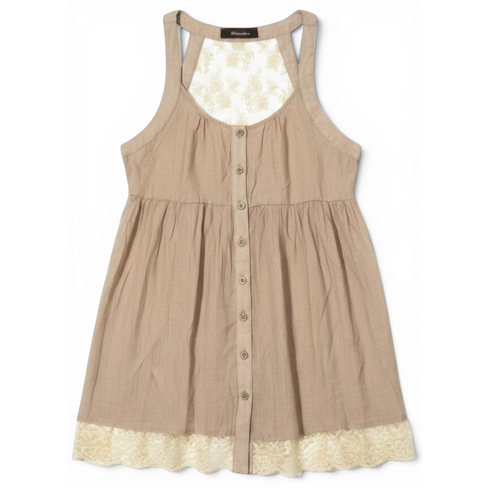 Staccato Tunic Top Womens Large Tan Lace Sleeveless Button Boho Country Concert